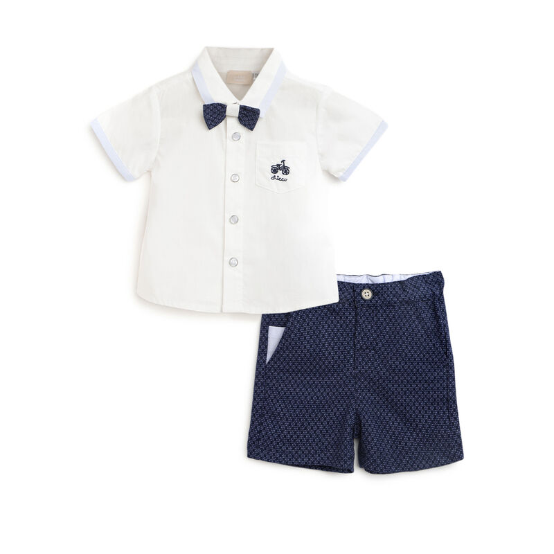 Boys Dark Blue Solid Outfit with Short Pants image number 0